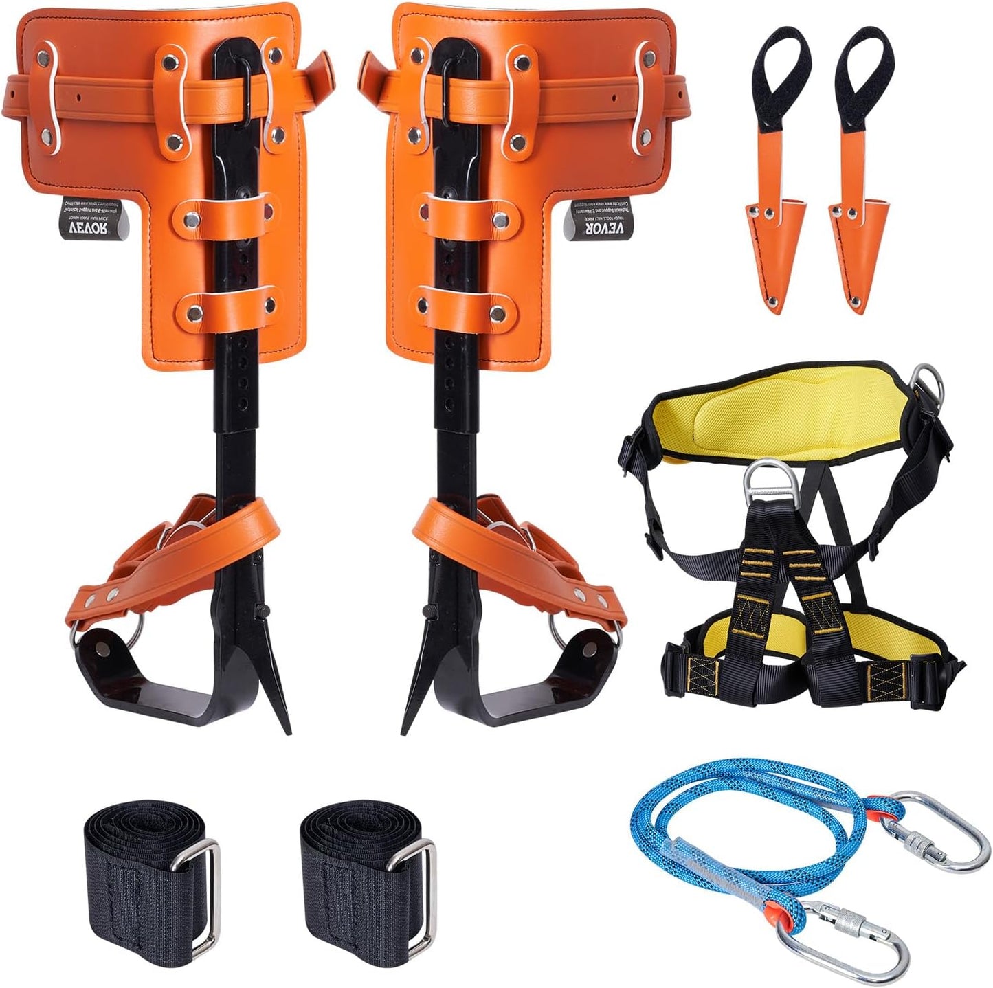 VEVOR Tree Climbing Spikes Set: 350lbs Load Capacity, Safety Harness & Rope