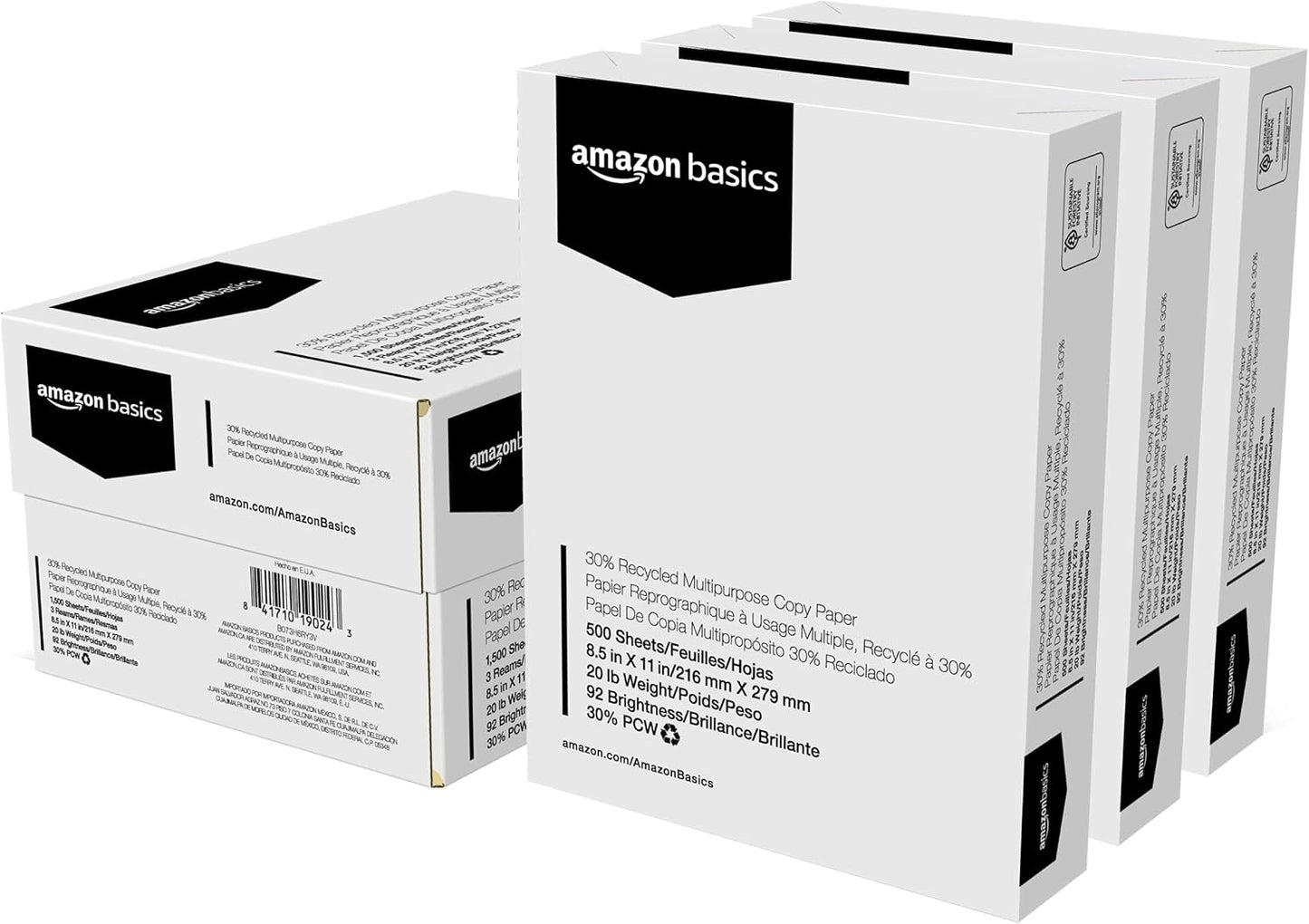 Basics 30% Recycled Printer Paper 3 Reams, 1500 Sheets