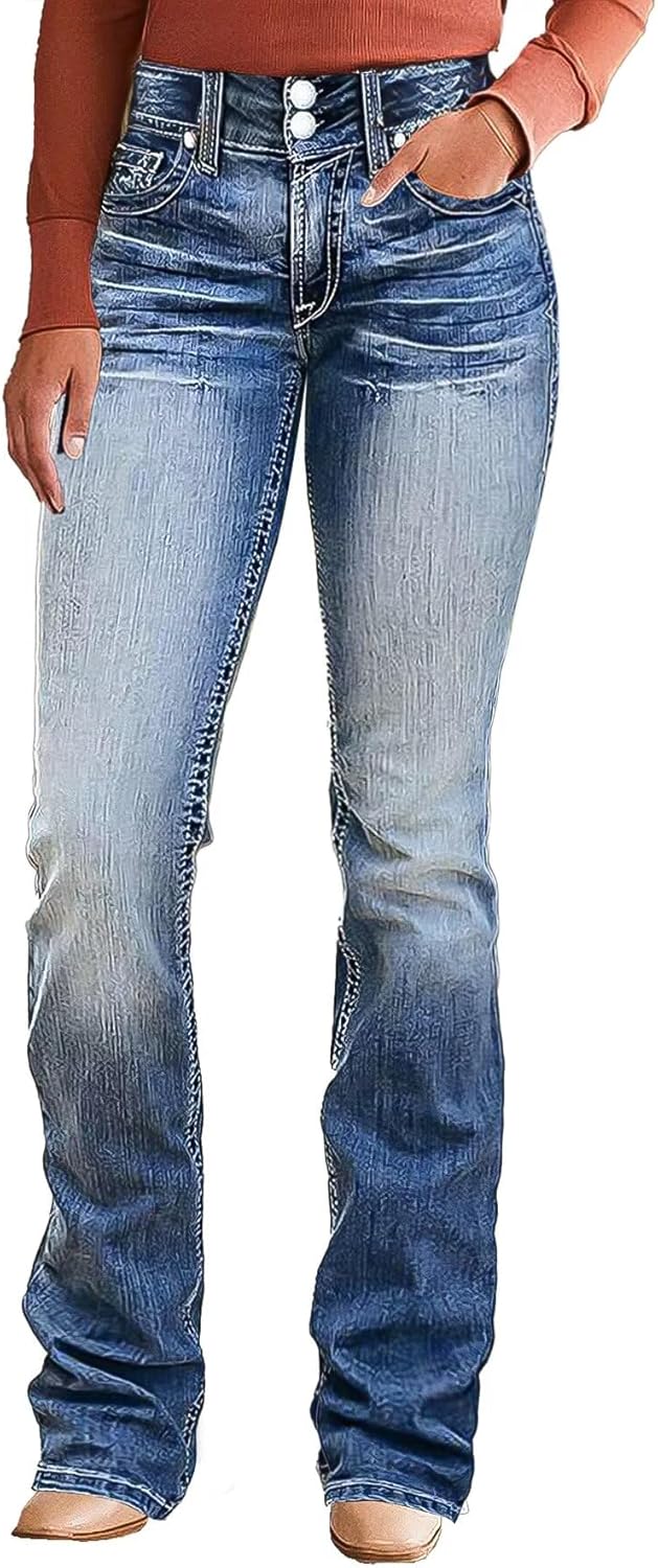 Trendy High Waist Boot Cut Jeans for Women with Tummy Control