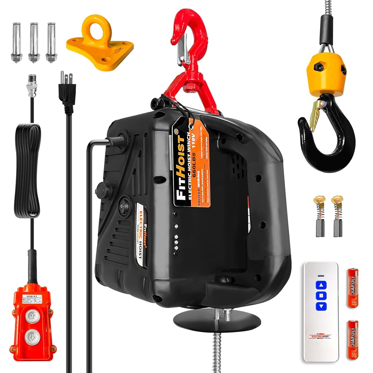 Electric Hoist Winch with 40ft Steel Cable and 660Lbs Capacity