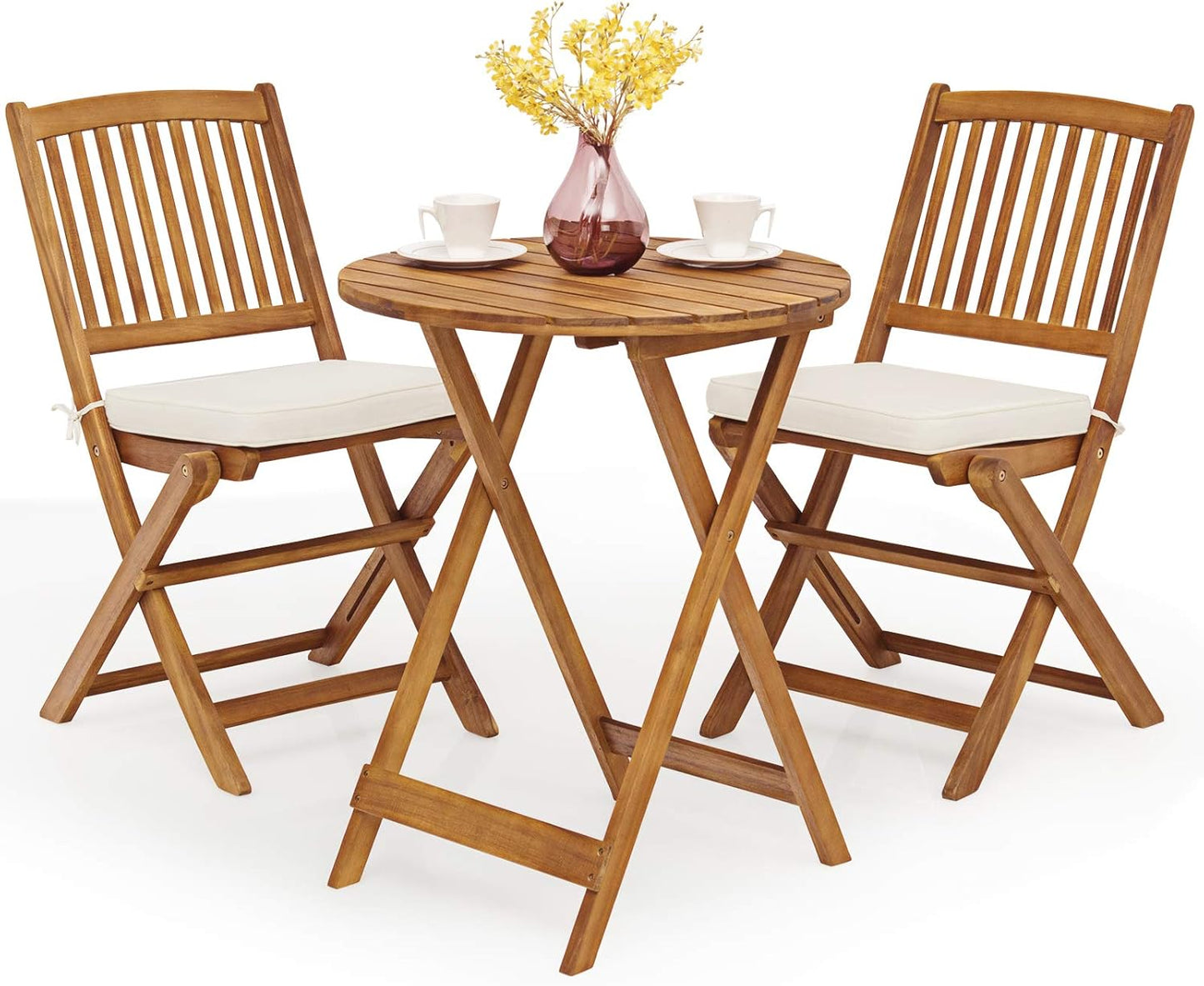 Tangkula 3 PCS Patio Folding Bistro Set for Outdoor Relaxation