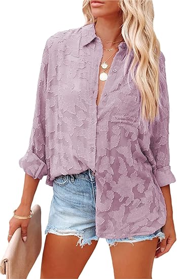 PRETTYGARDEN Women's Chiffon Blouse Long Sleeve Elegant Tops