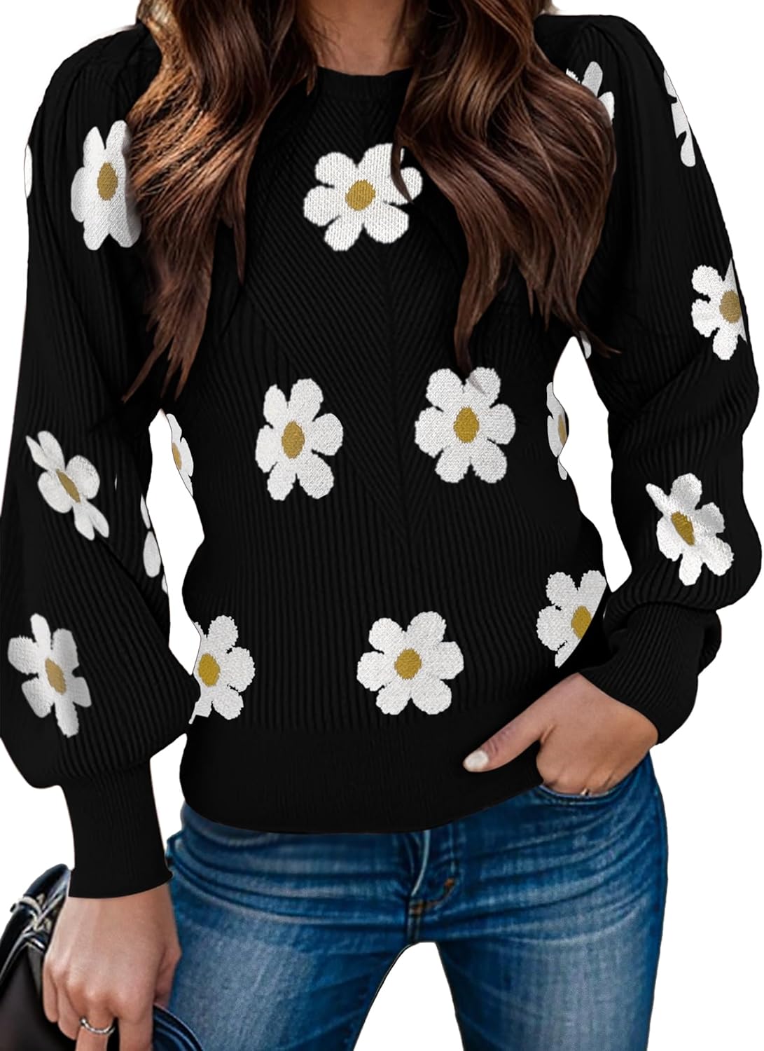 Trendy Ribbed Knit Sweaters for Women - Puff Sleeve Style