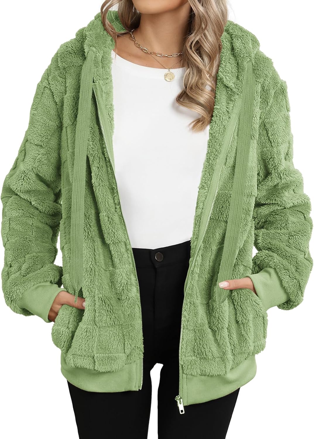 Nirovien Womens Sherpa Jacket Cozy Zip Up Fleece Hoodie