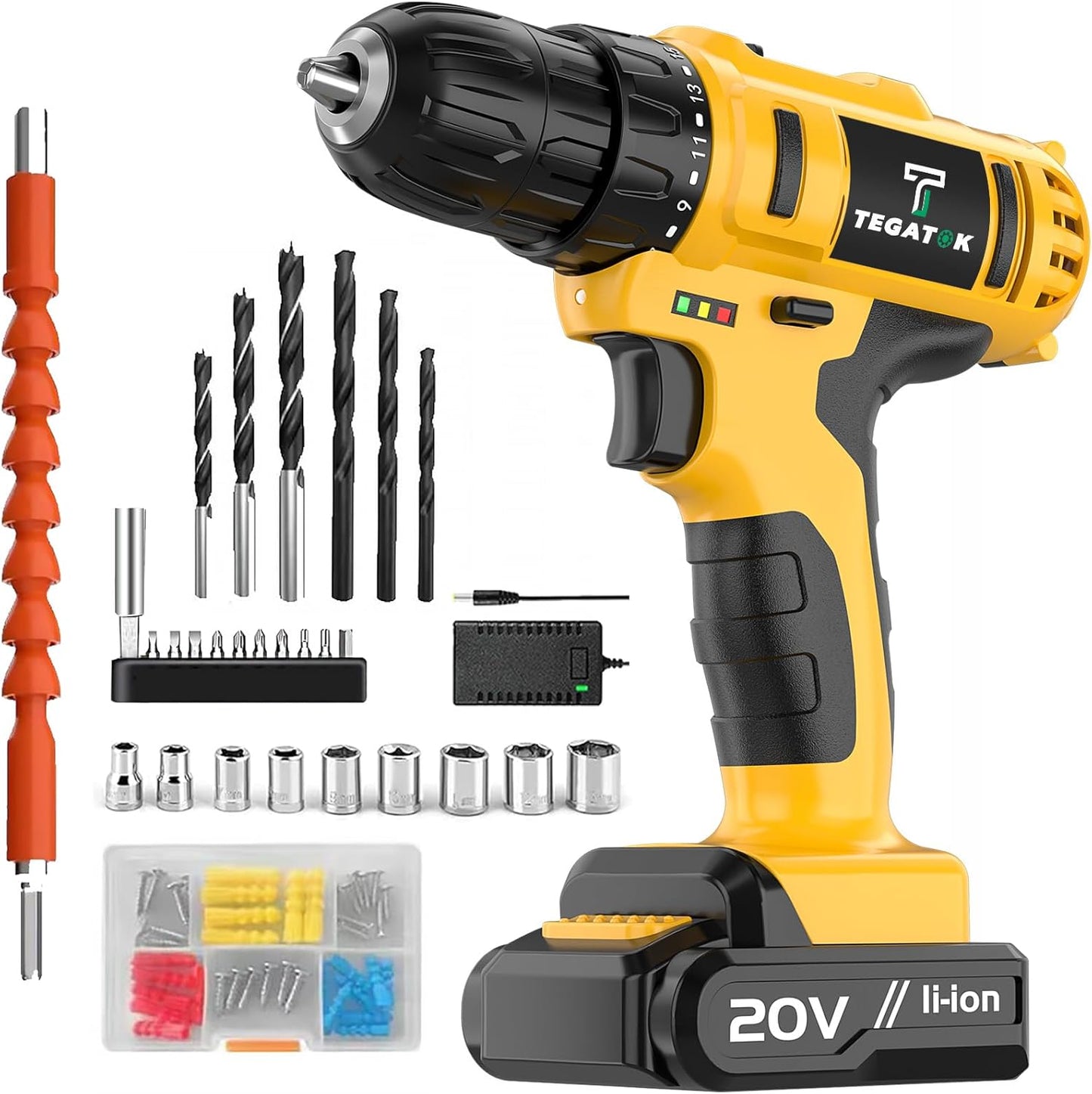 Cordless Drill Set with 18+1 Torque, 20V Electric Tools