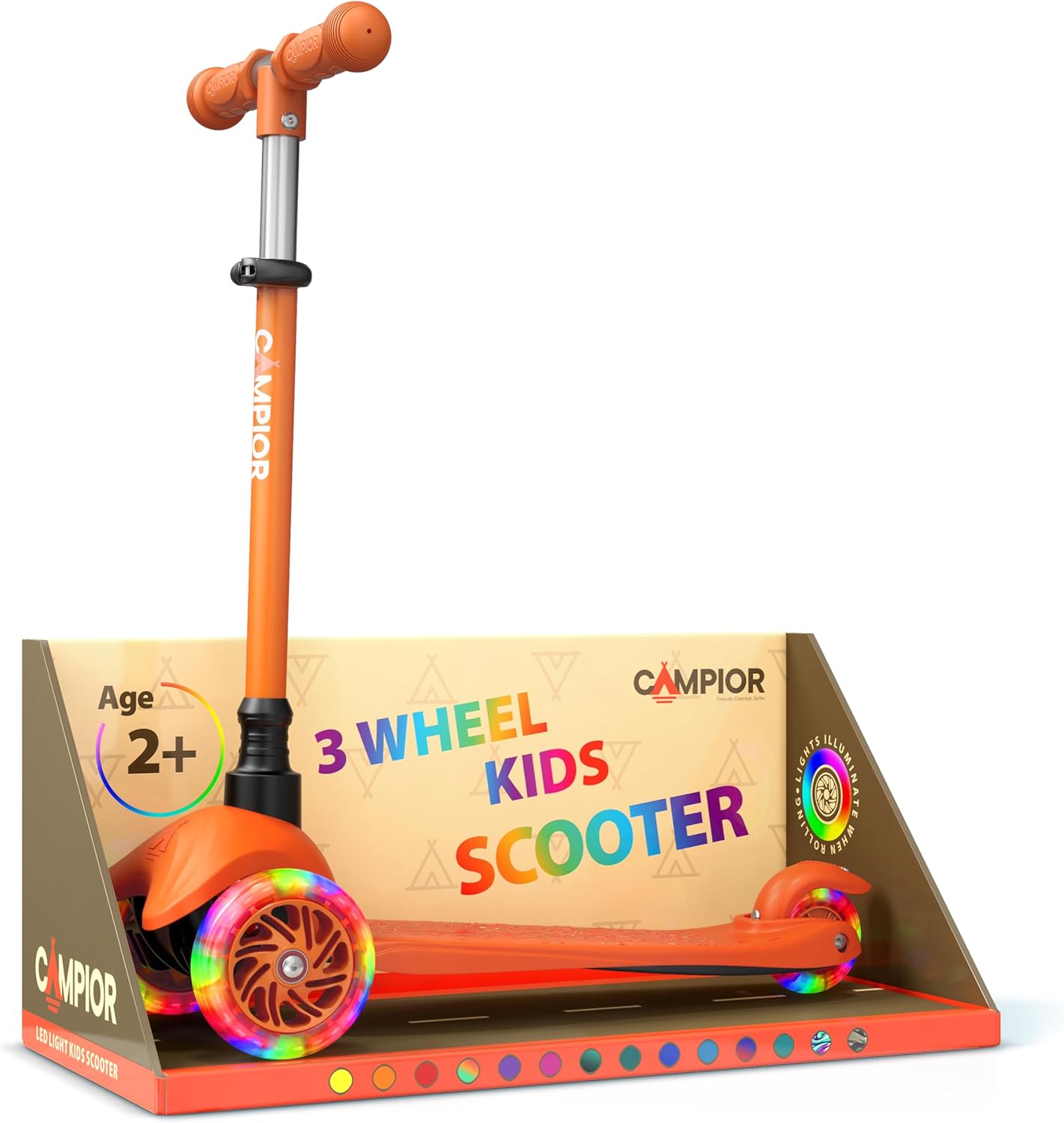 Orange Mini 3 Wheel Scooter for Kids with LED Light-Up Wheels