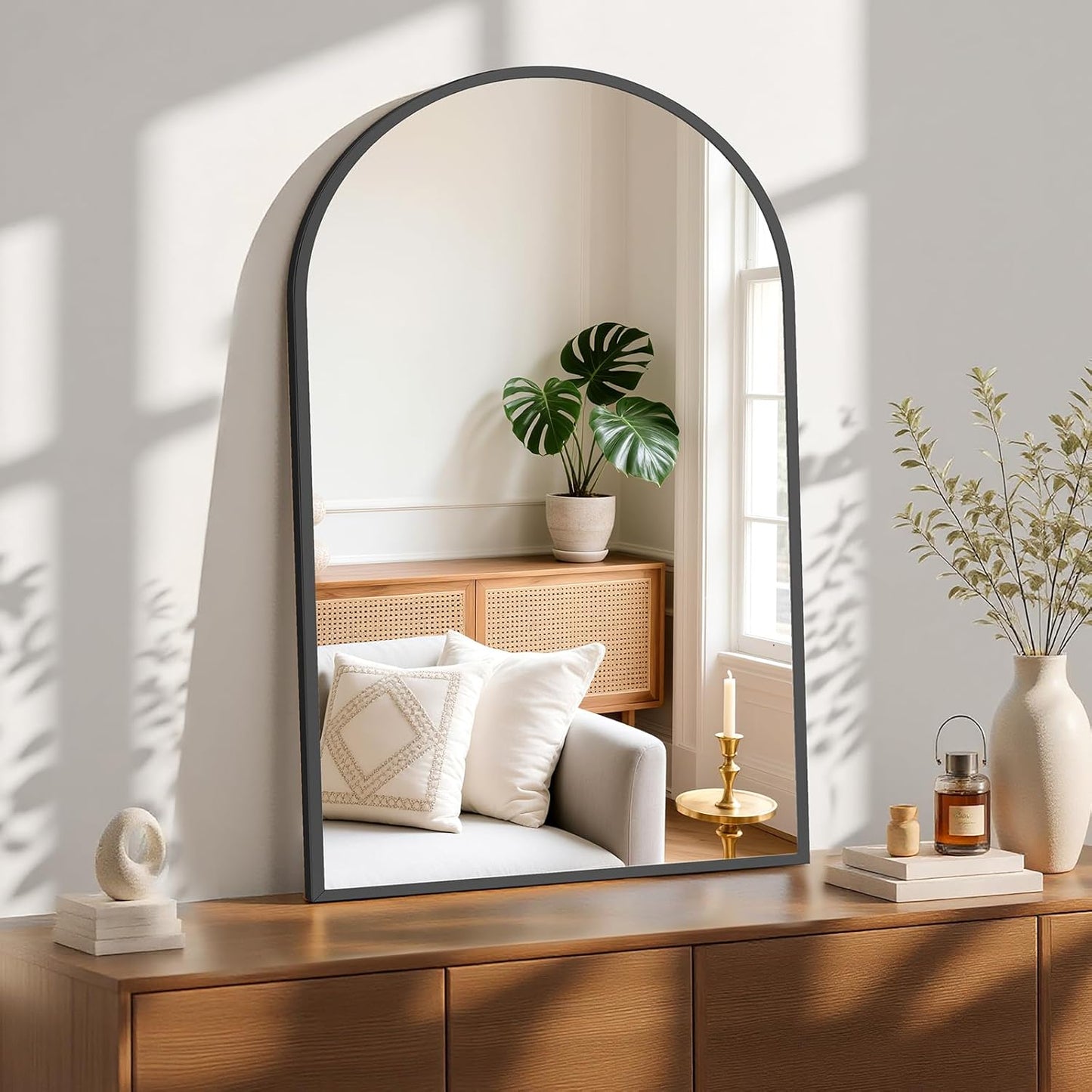 Arched Black Bathroom Mirrors for Wall by Sweetcrispy - 26x39 in
