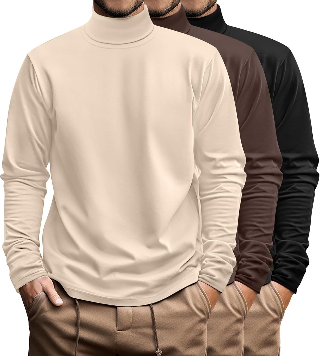 Ficerd 3 Pack Men's Big and Tall Turtleneck Shirts for Comfort