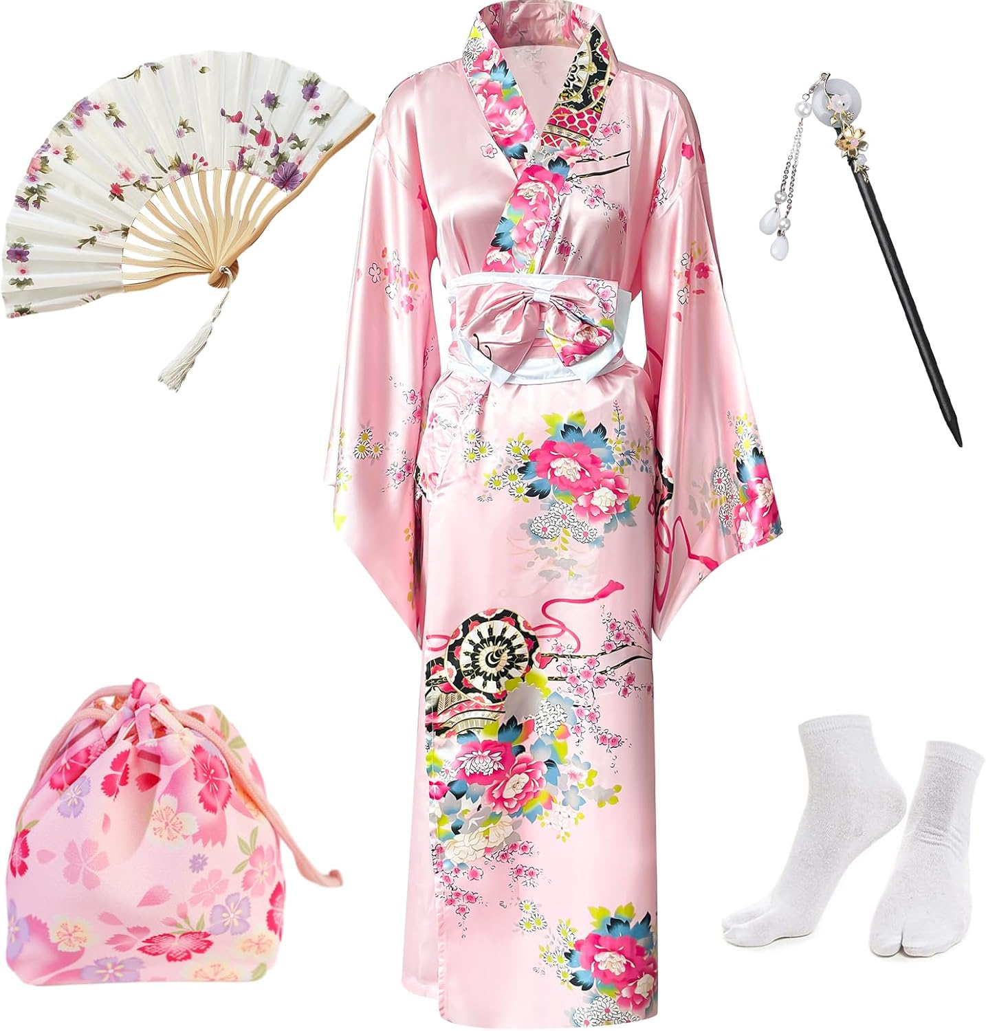 Elegant Japanese Kimono Set with Accessories for Women