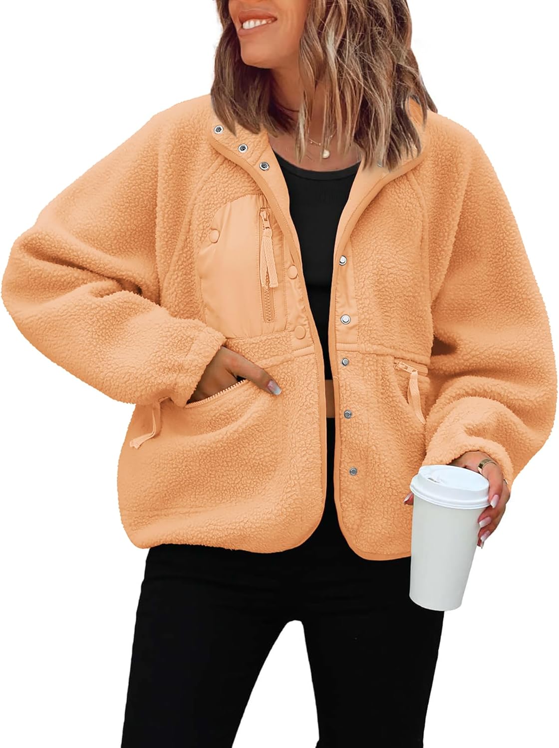 ReachMe Womens Sherpa Jacket Casual Fuzzy Fleece Winter Coats