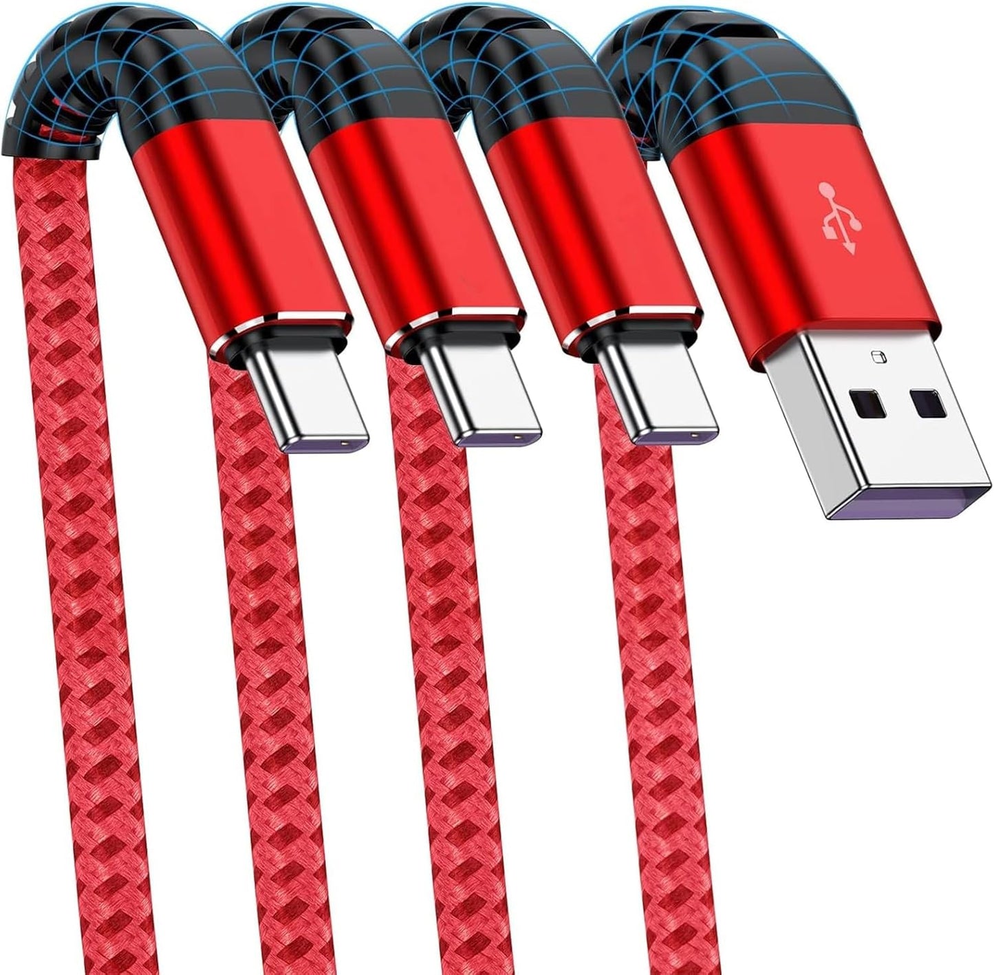 Fast Charge 3-Pack USB C Cables for iPhone & Samsung - Red