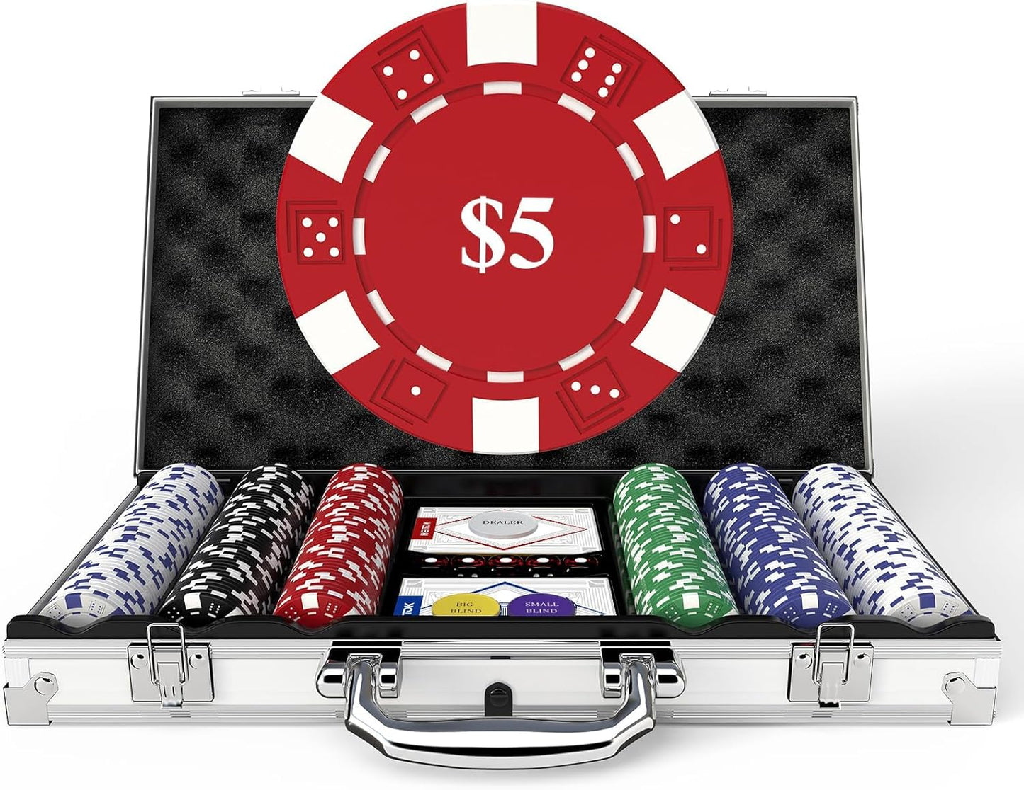Poker Set with 300 Weighted Chips and Aluminum Case for Fun
