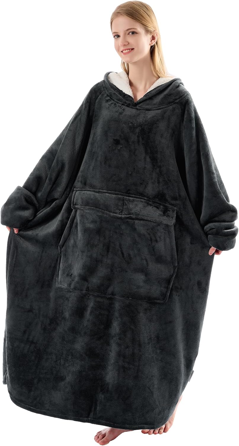 Krifey Big & Tall Wearable Blanket Hoodie with Cat Pocket