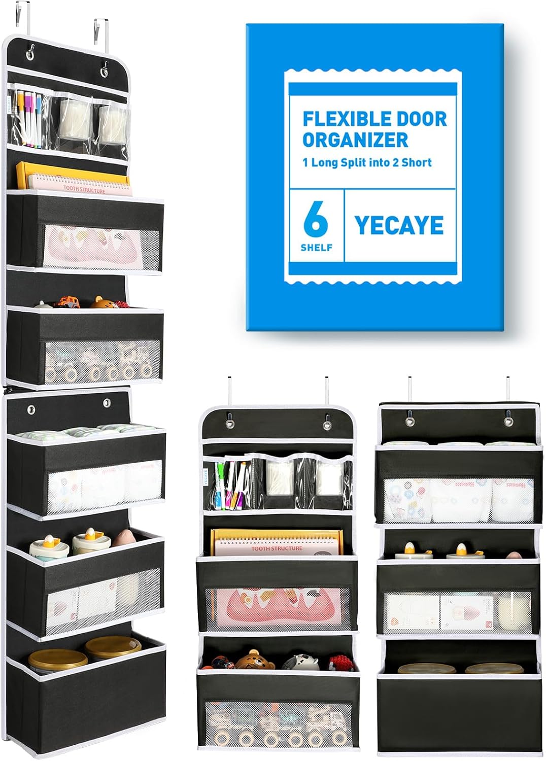 Yecaye 6-Tier Over-The-Door Storage Organizer - Swing-Proof & Flexible