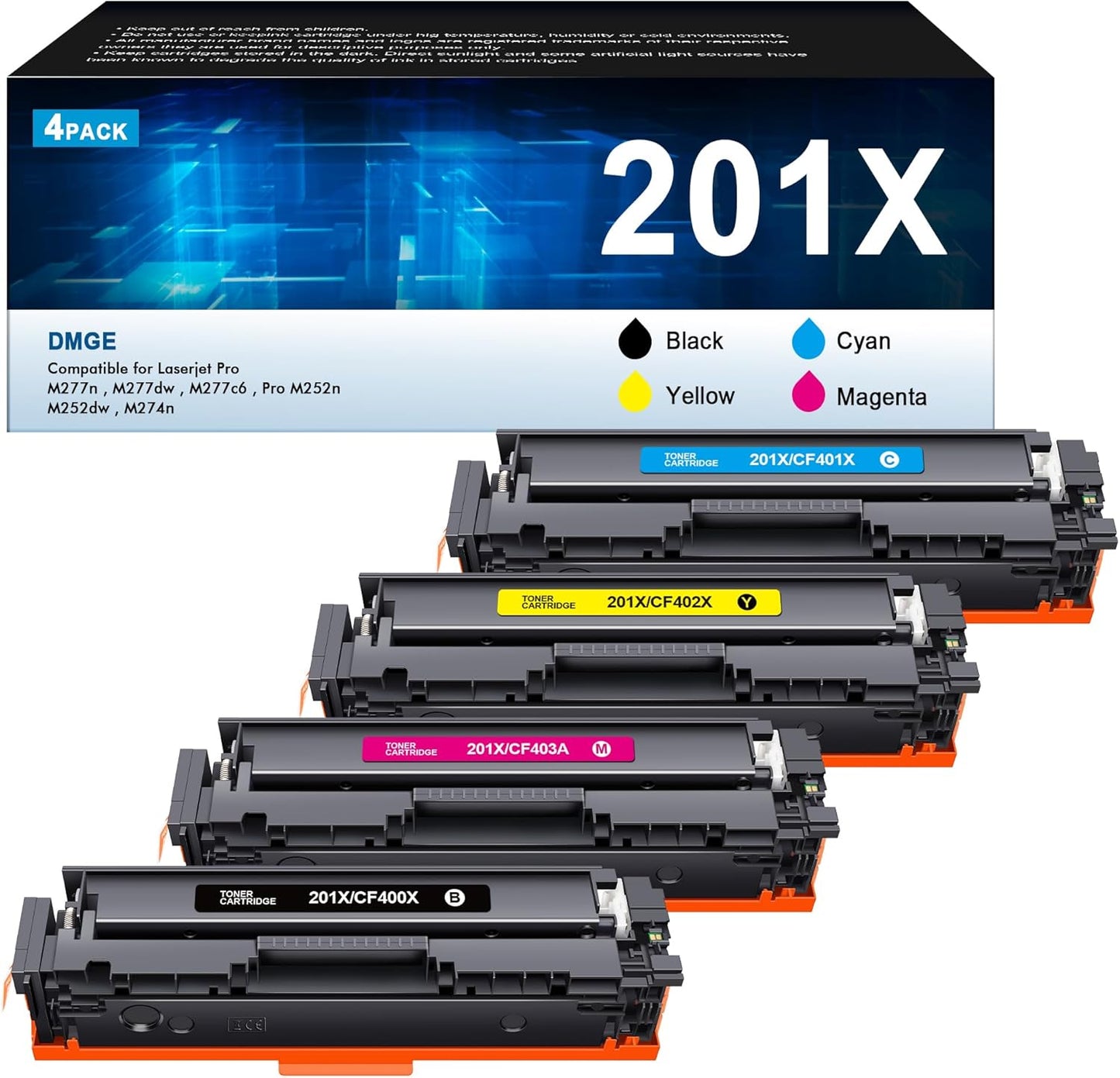 High Yield 201X Toner Cartridges 4 Pack for HP Printers