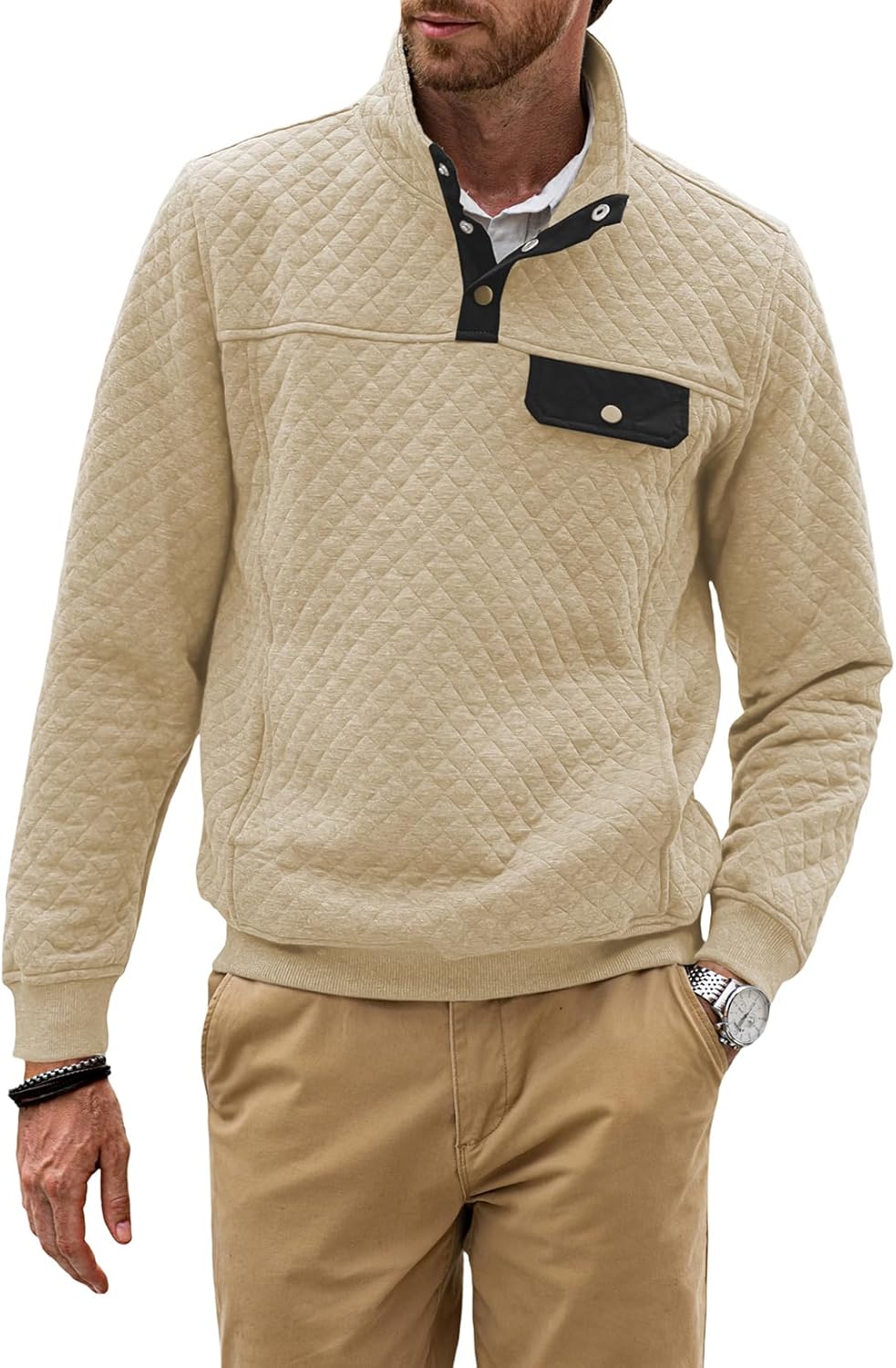 JMIERR Men's Quilted Sweatshirt for Casual Outdoor Style