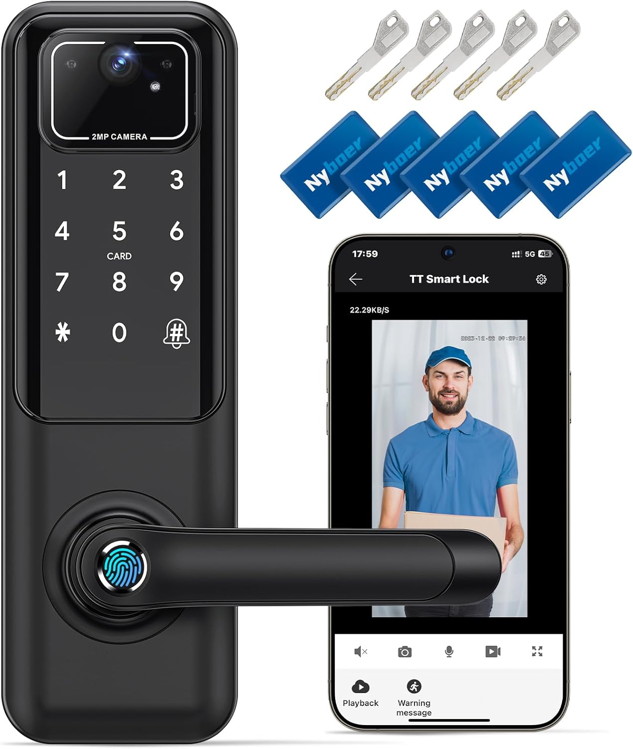 WiFi Camera Video Smart Door Lock with Fingerprint Access Options