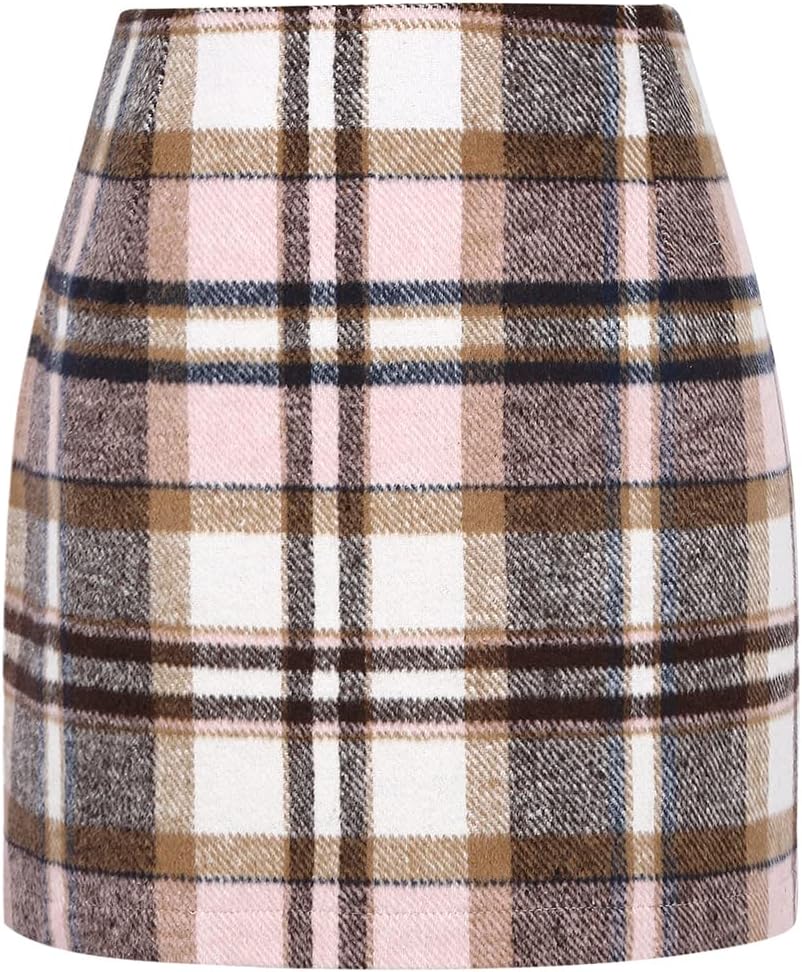 Womens High Waist Plaid Skirt Bodycon Pencil Wool Mini Skirts