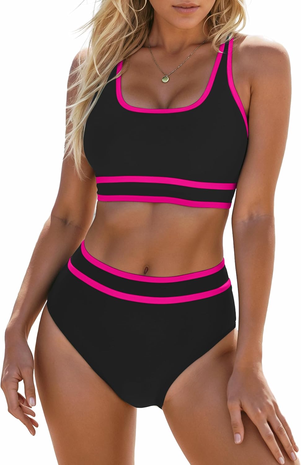 Sporty Color Block High Waist Bikini Set for Women - Stylish Swimwear