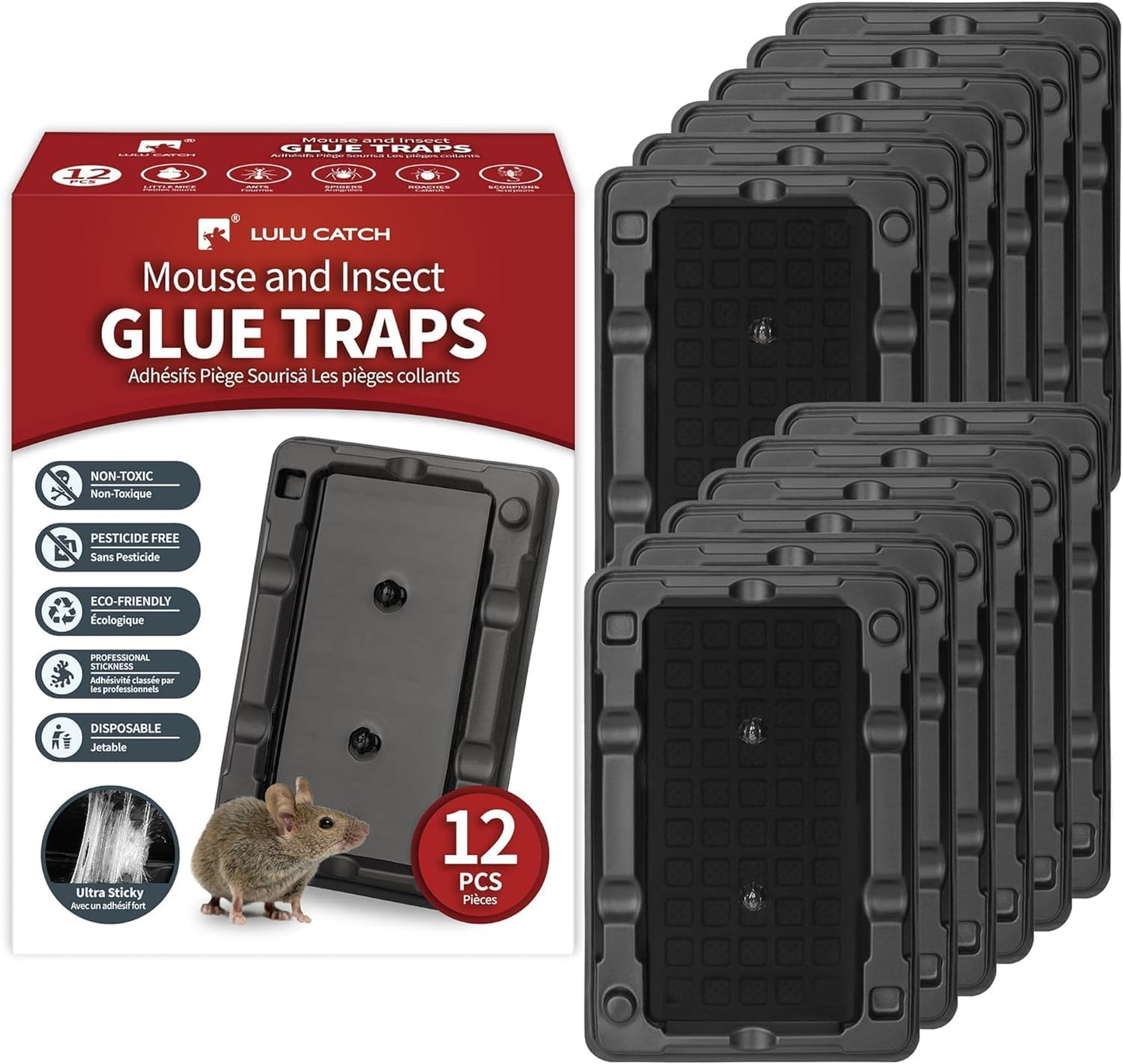 LULUCATCH 12-Pack Heavy-Duty Sticky Traps - Non-Toxic Glue, Safe for Kids & Pets