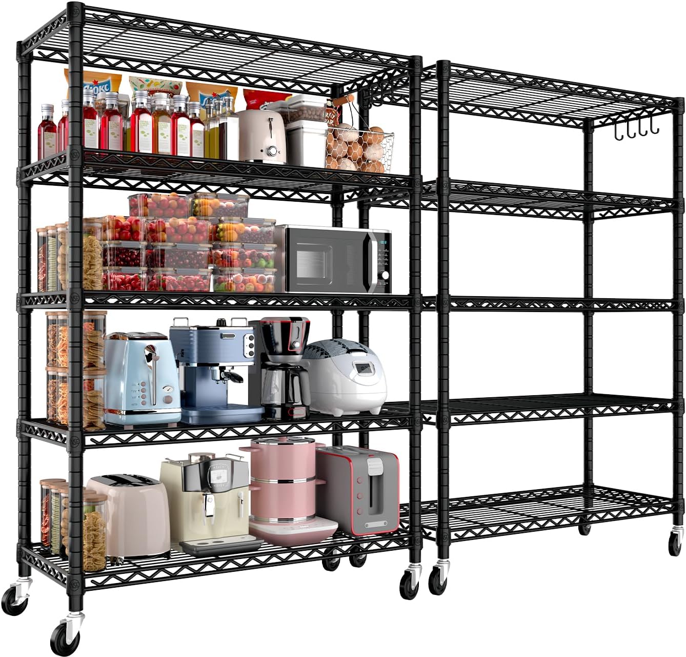 Heavy Duty 5 Tier Wire Shelving Rack with Wheels for Storage
