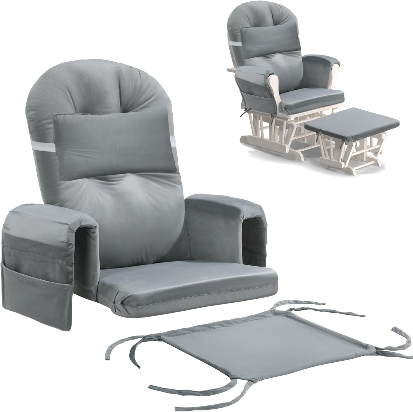 MABOZOO Glider Rocker Replacement Cushions Set with Storage Pocket