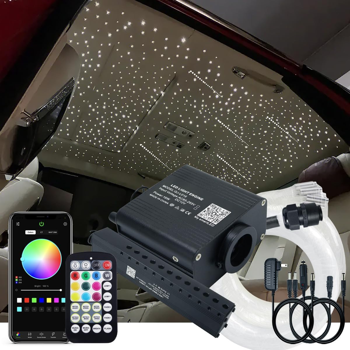 AKEPO 16W Twinkle Meteor Fiber Optic Light Kit for Home & Car