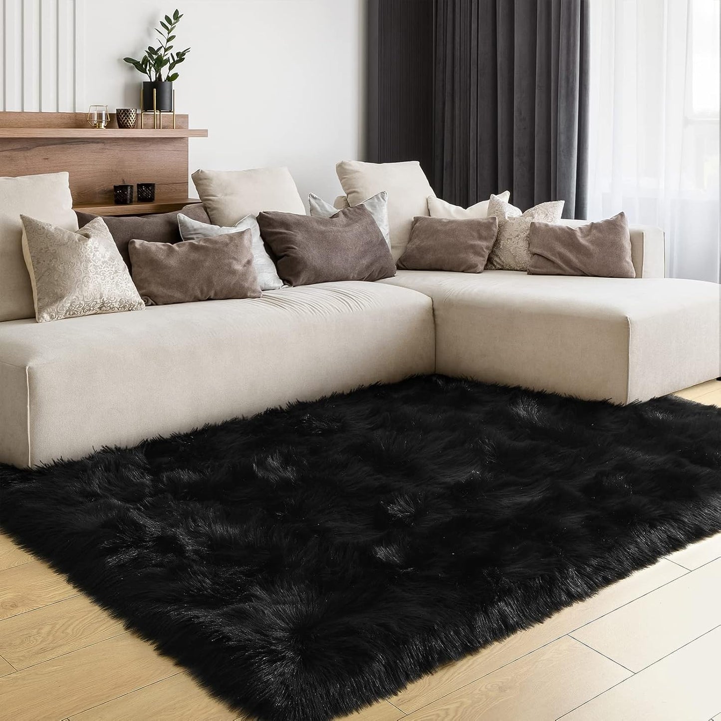 LOCHAS Soft Fluffy Faux Fur Rugs for Bedroom and Living Room