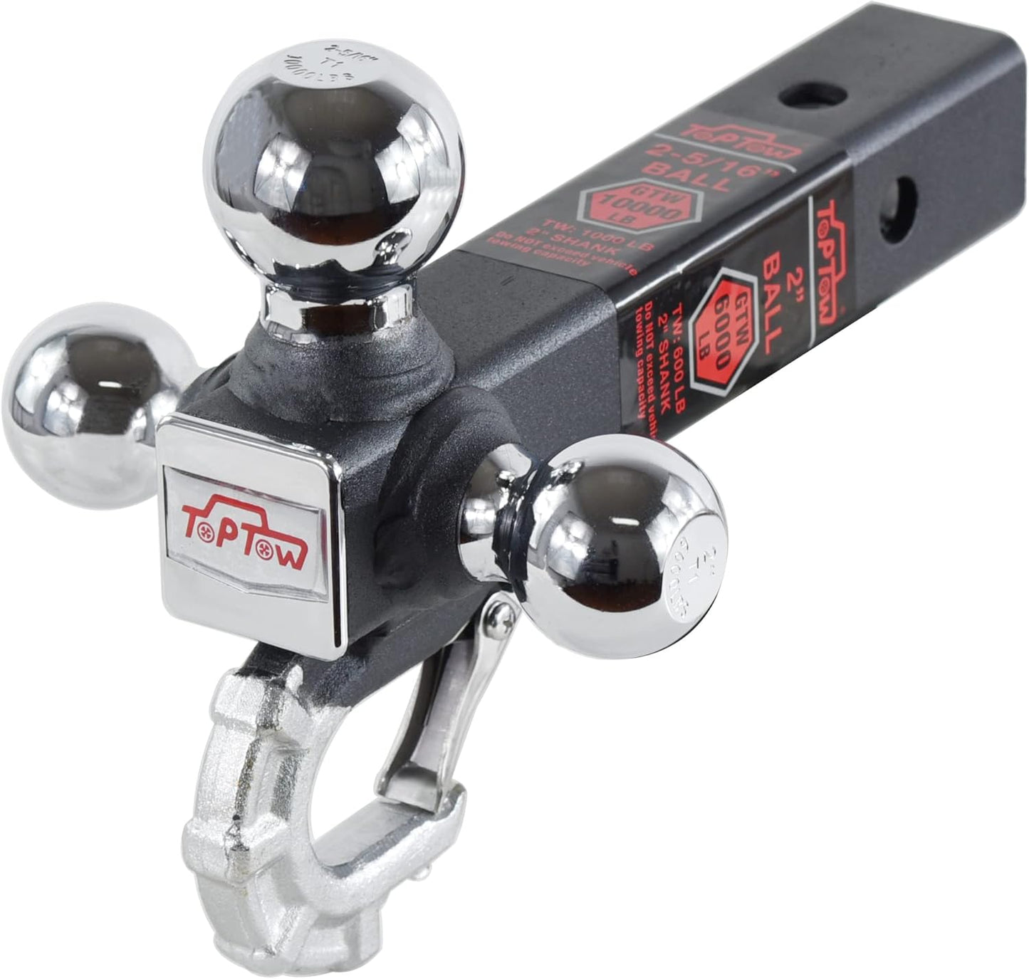 TOPTOW Trailer Hitch Tri-Ball Mount with Tow Hook for Towing