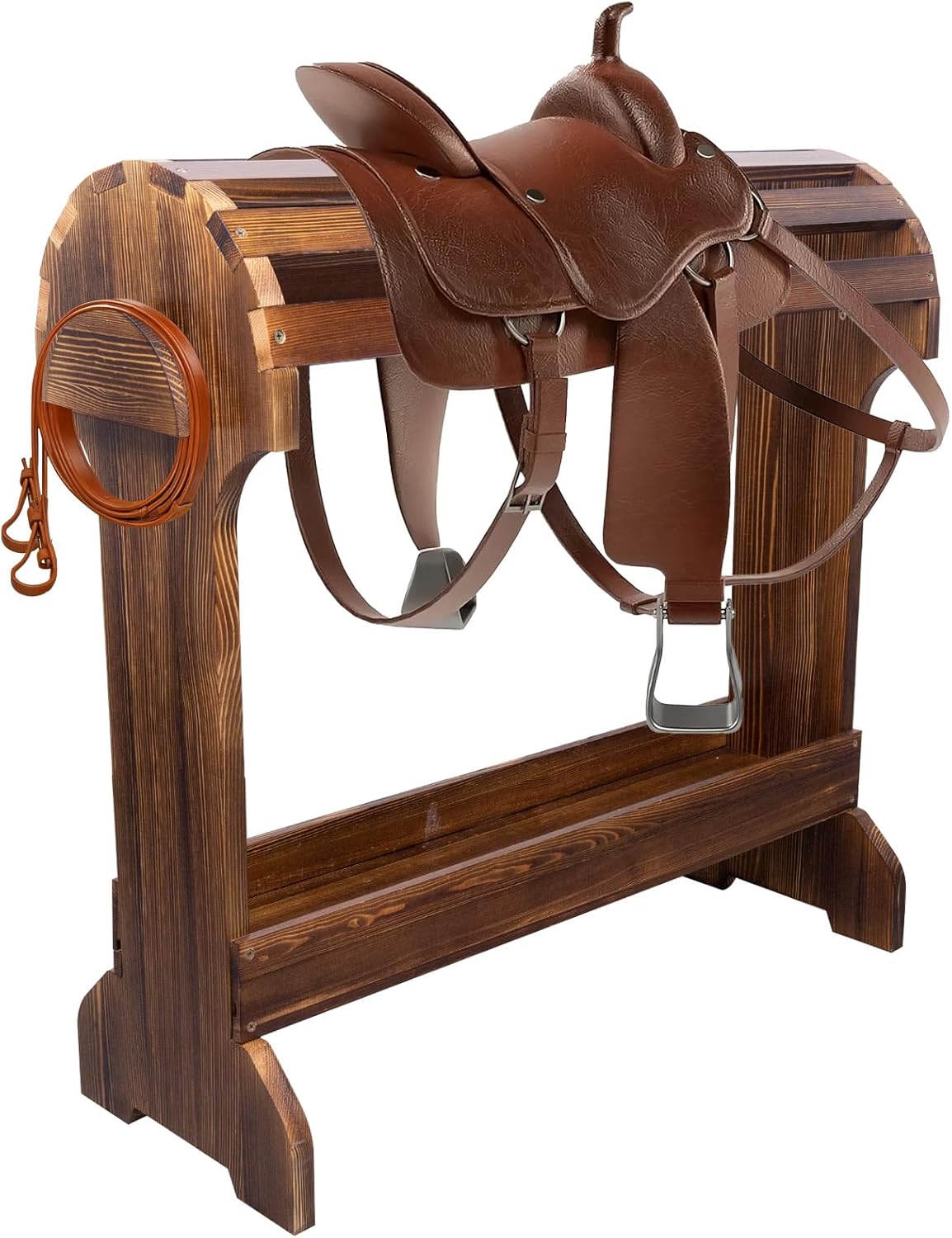 Large Wood Saddle Rack with Curved Top Surface for Display