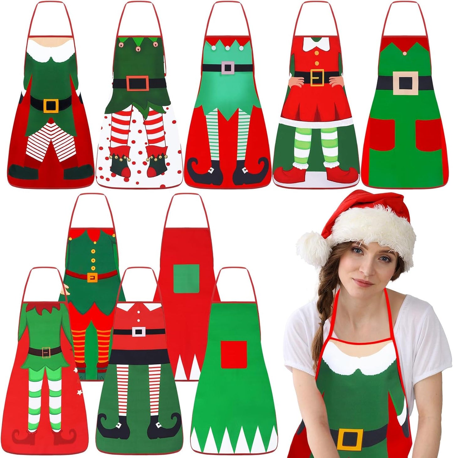 Elf Christmas Aprons Set of 10 for Festive Cooking Fun