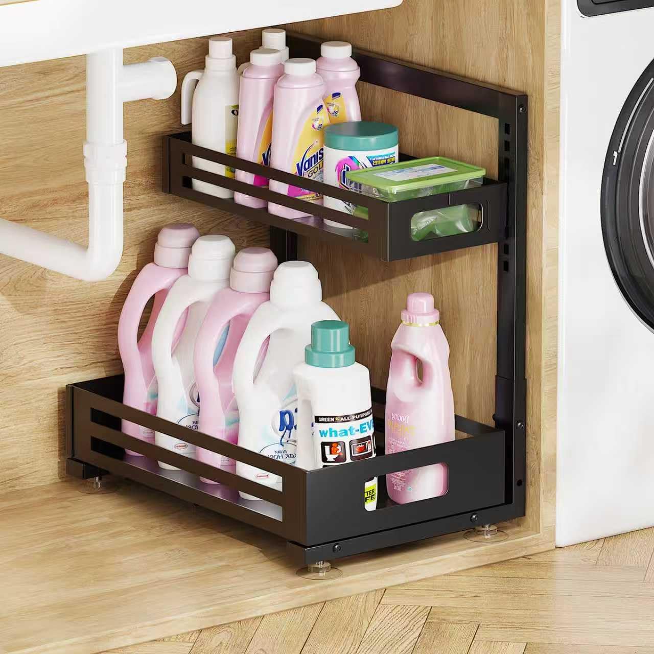 Under Sink Organizer with Smooth Slides for Kitchen and Bathroom