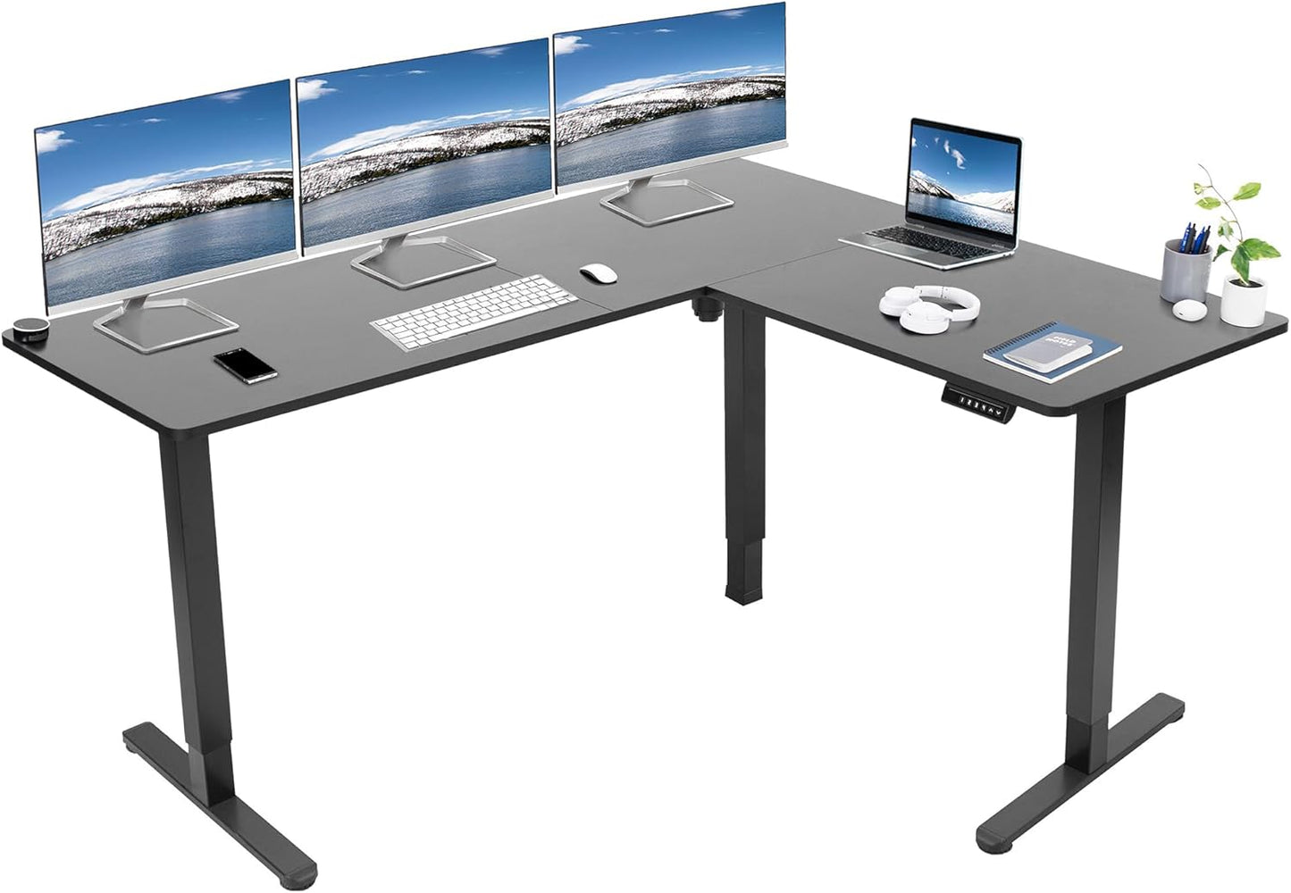 VIVO Electric L-Shaped Standing Desk || Height Adjustable || Black