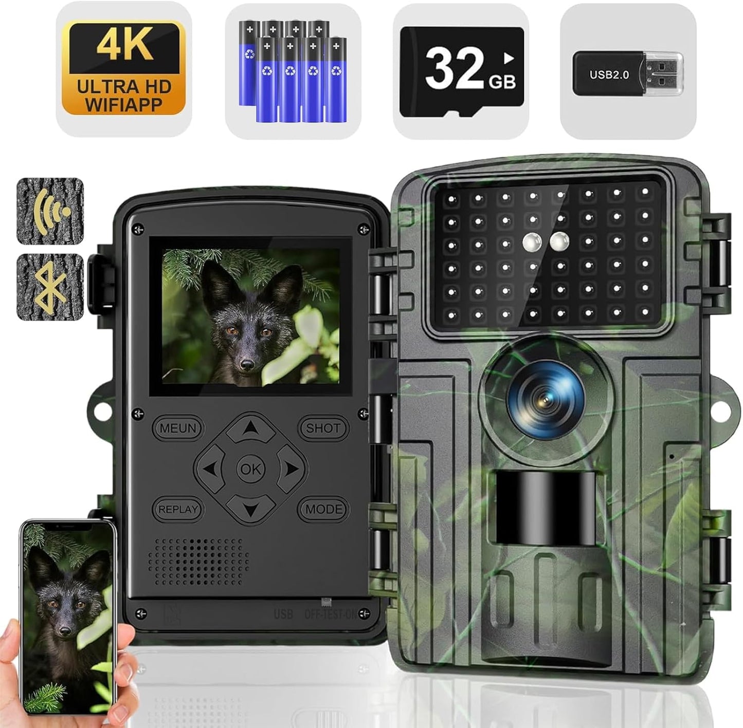 4K WiFi Trail Camera: No Glow Night Vision, Fast Trigger, Waterproof - Vizgifin