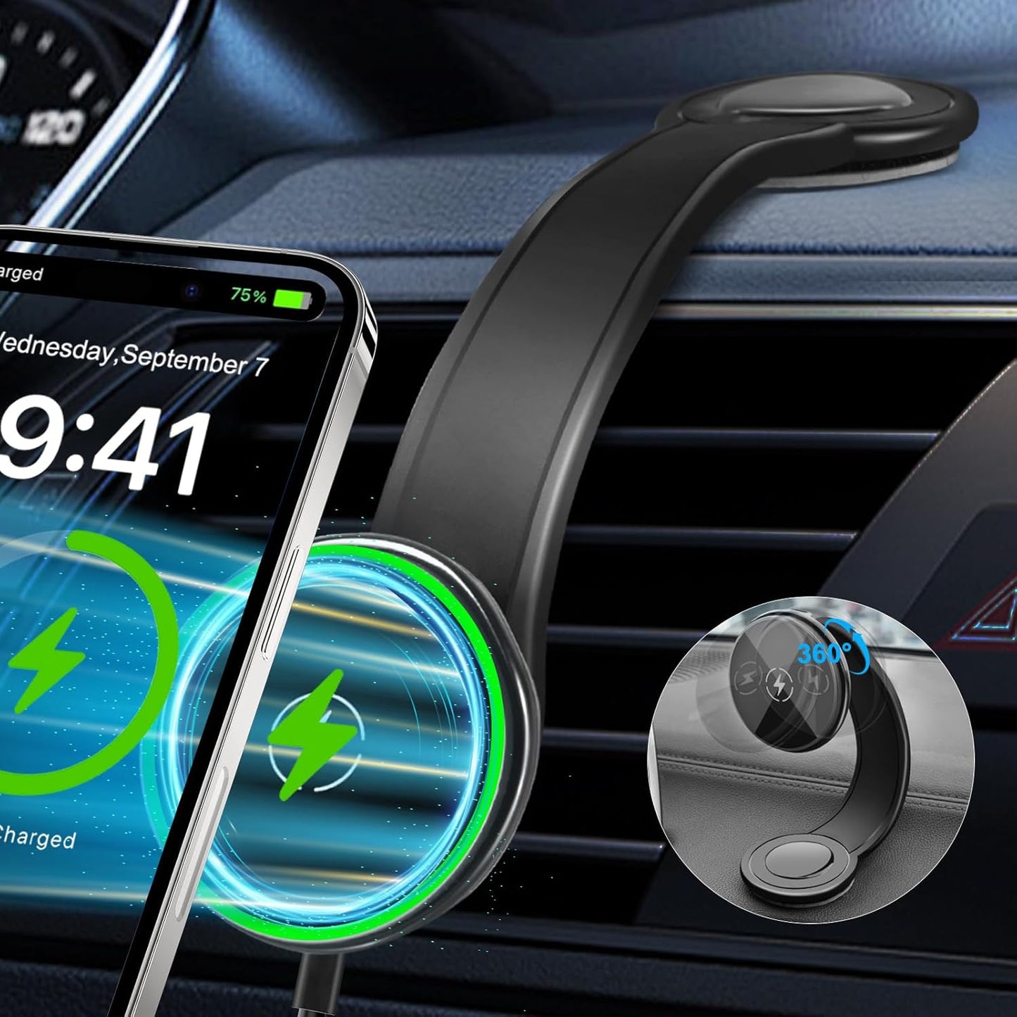 15W Magnetic Fast Car Charger with 360 Arm - DEGUM