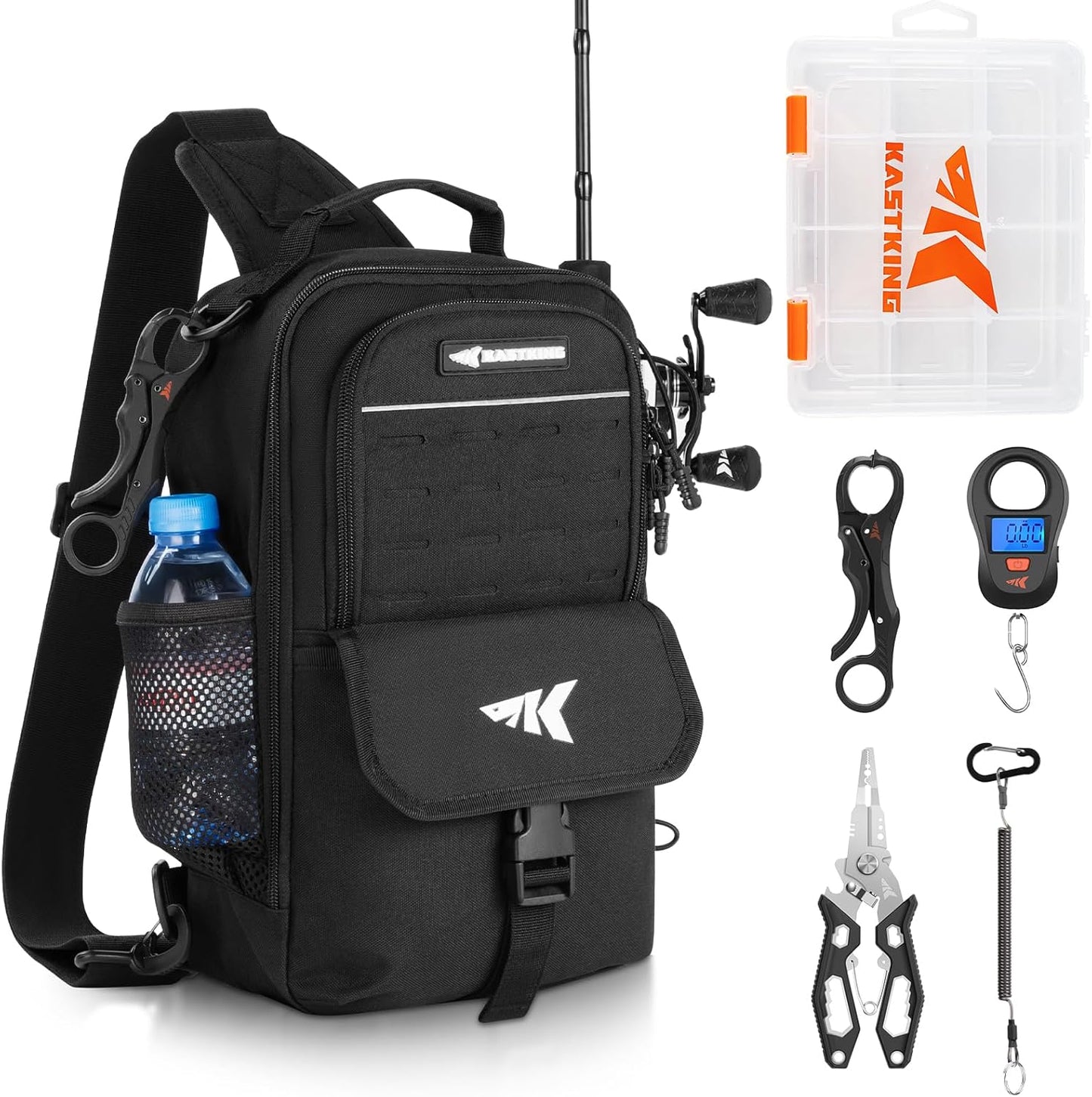 KastKing Fishing Sling Bag with Tackle Box and Tool Set