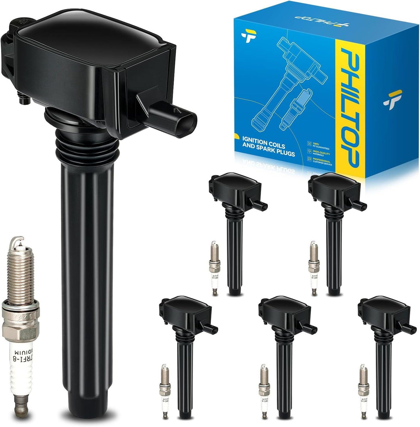 PHILTOP Ignition Coil Pack and Spark Plugs for Jeep and Dodge