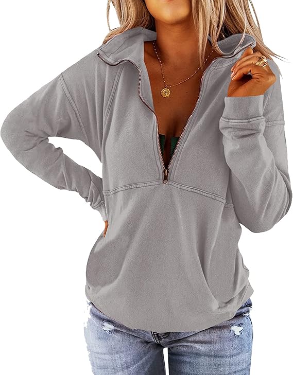 Floral Find Women's Long Sleeve Lapel Half Zip Up Sweatshirt