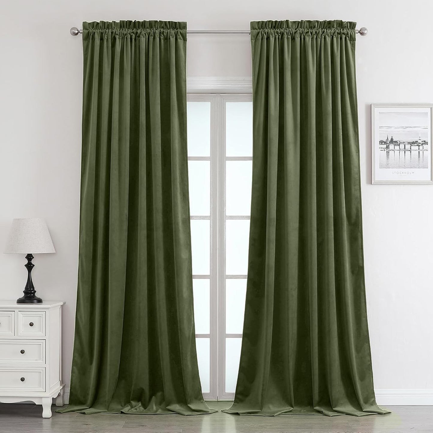 Benedeco Blackout Emerald Green Velvet Curtains for Home Decor