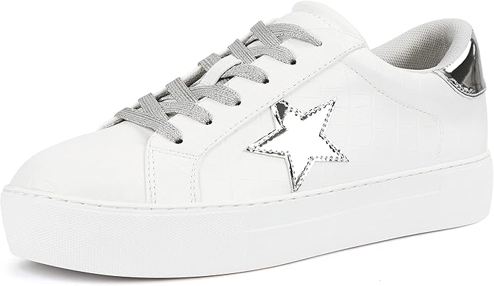 PARTY Women's Fashion Star Sneaker Lace Up Low Top Shoes