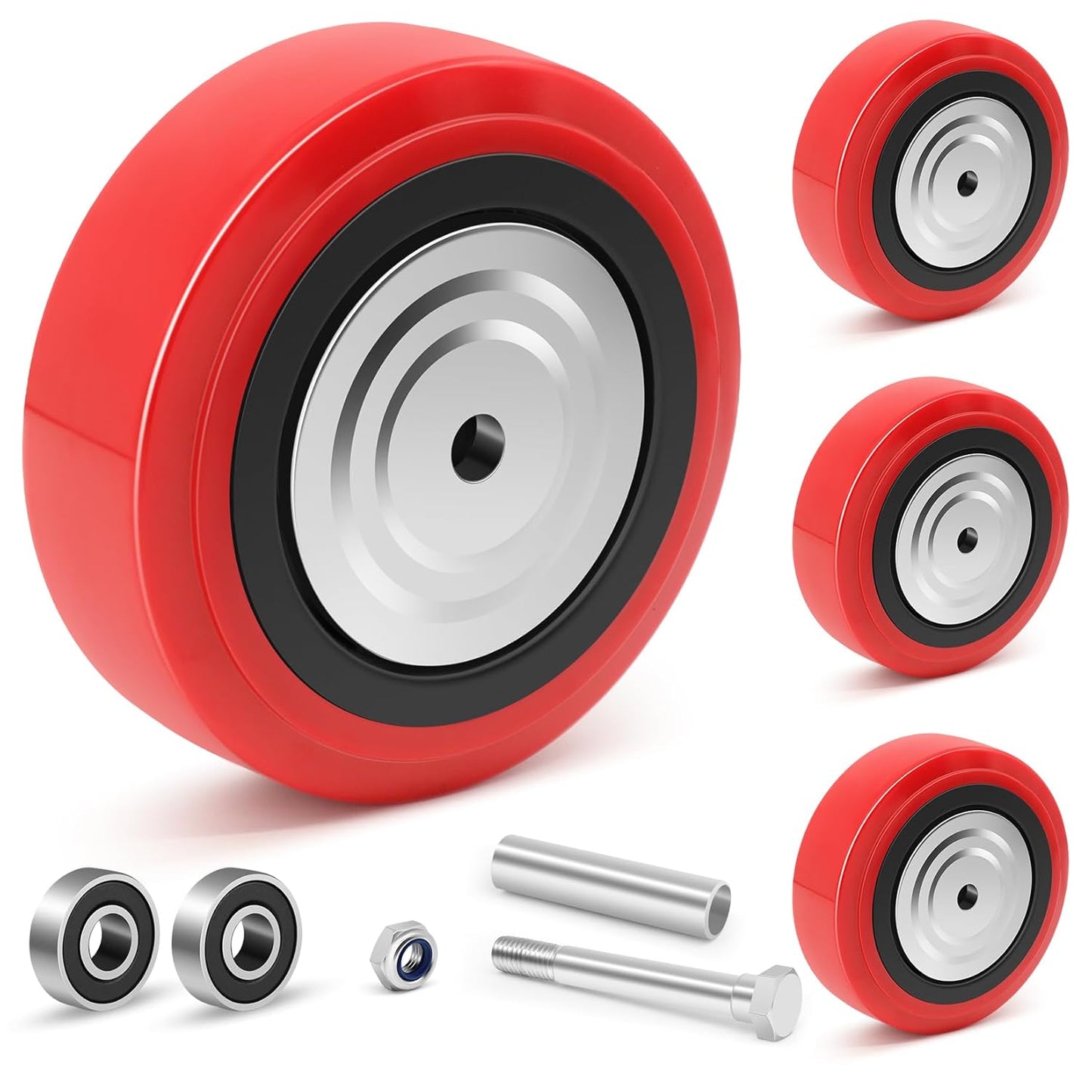 Nefish 6in Polyurethane Caster Wheels Set of 4 for Heavy Duty Use