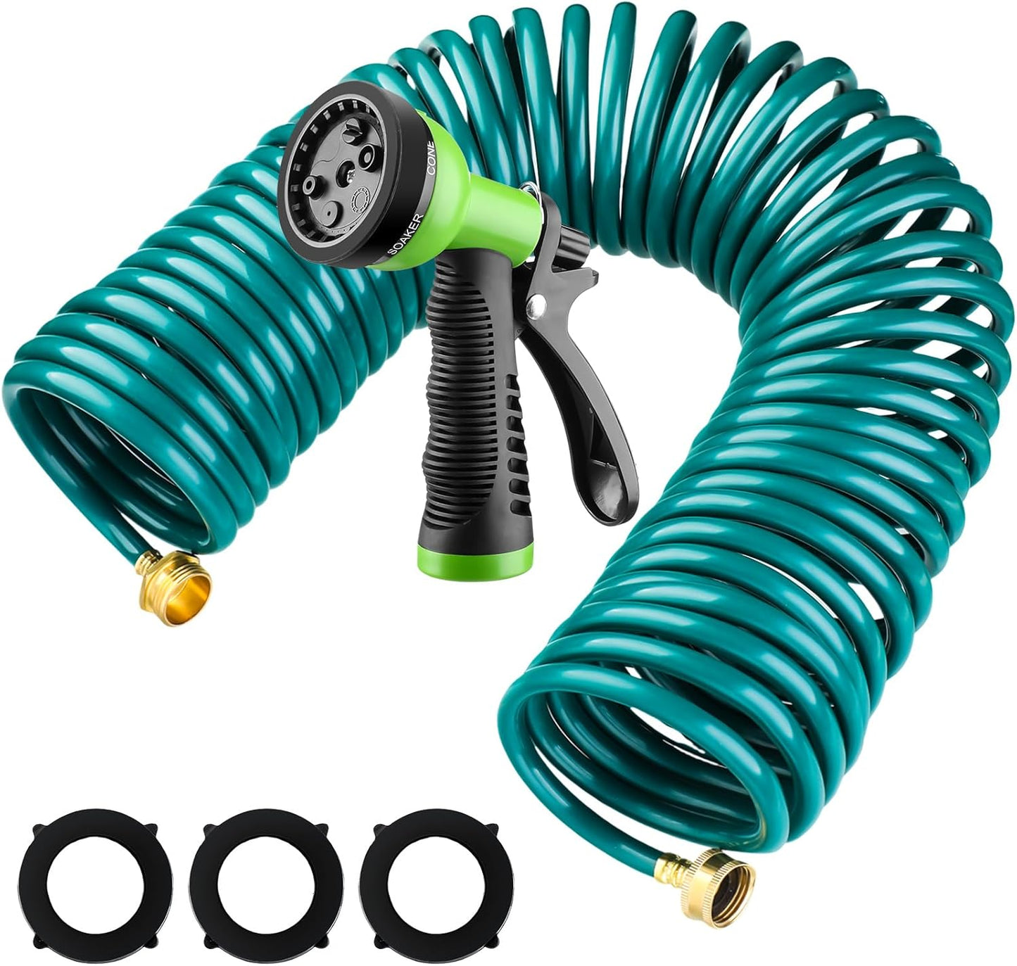 Pangda 50 Ft x 3/8ft' Coil Garden Hose with 6 Function Nozzle