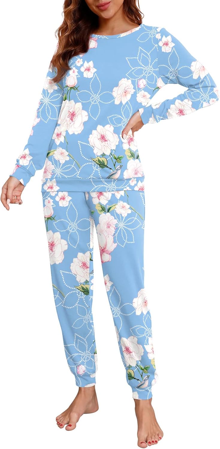 PrinStory Womens Pajama Set Long Sleeve Sleepwear with Pockets