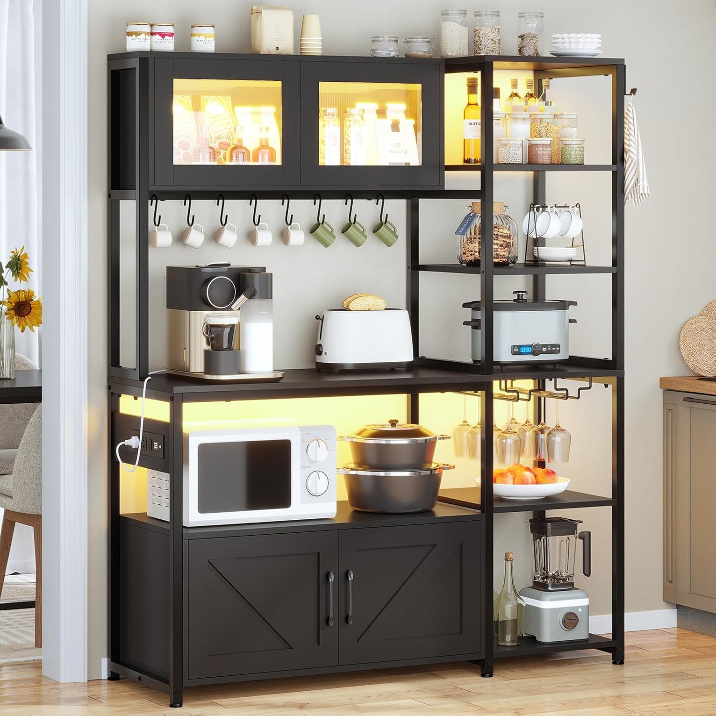 Farmhouse Bakers Rack with Power and Light