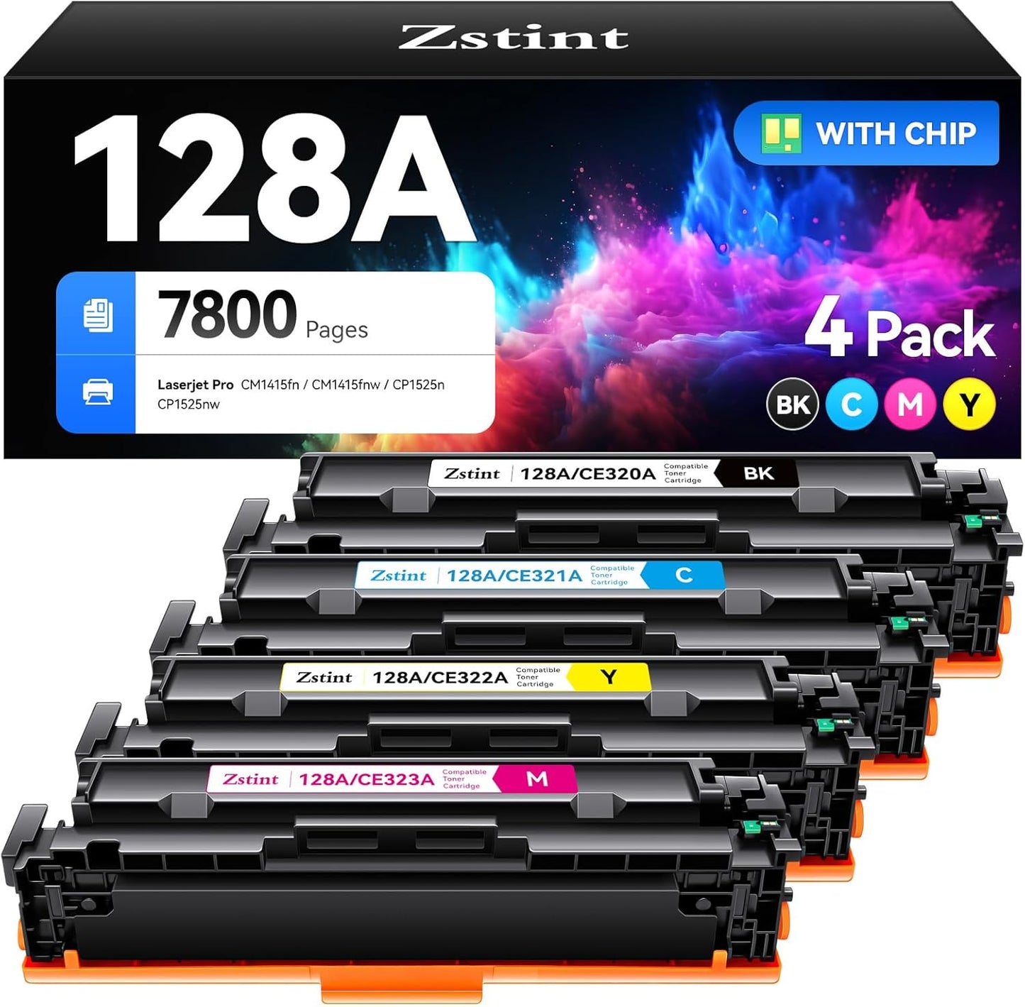High Yield 128A Toner Cartridge 4-Pack for HP Printers