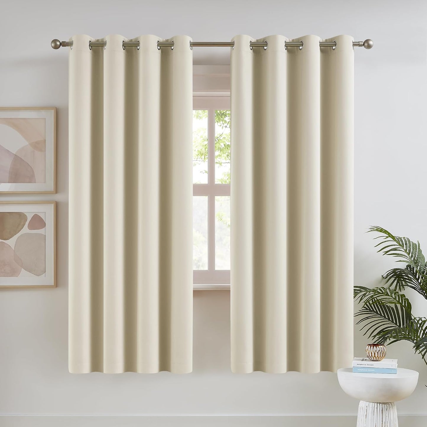 DUALIFE Buttercream Beige Blackout Curtains for Bedroom 63 in