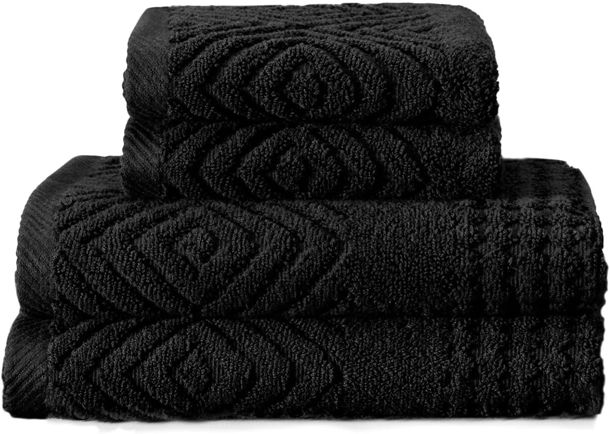 Luxurious 100% Organic Cotton Diamond Jacquard Bath Towel Set