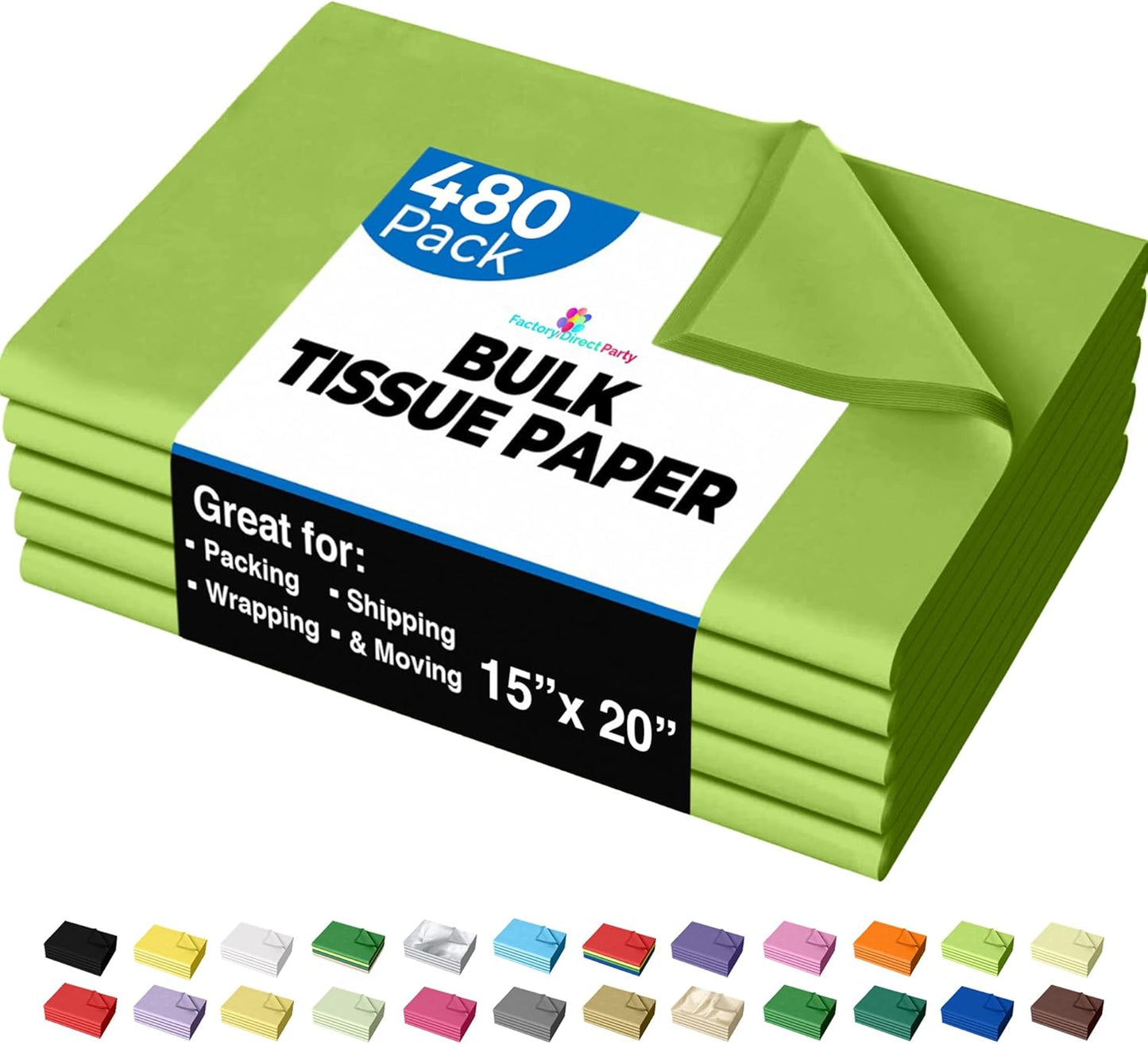 Lime Green Tissue Paper for Gift Bags - 480 Sheets Bulk Pack