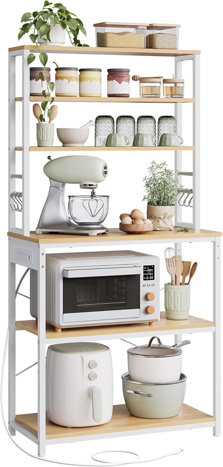 VASAGLE Kitchen Coffee Bar & Storage - 6-Tier Rack with Power Outlet