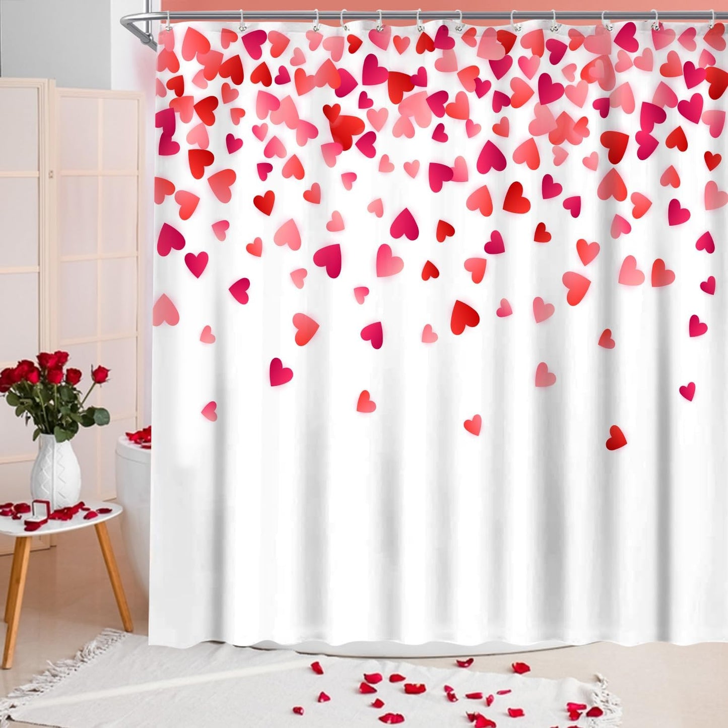 Falling Red Hearts Valentine Shower Curtain